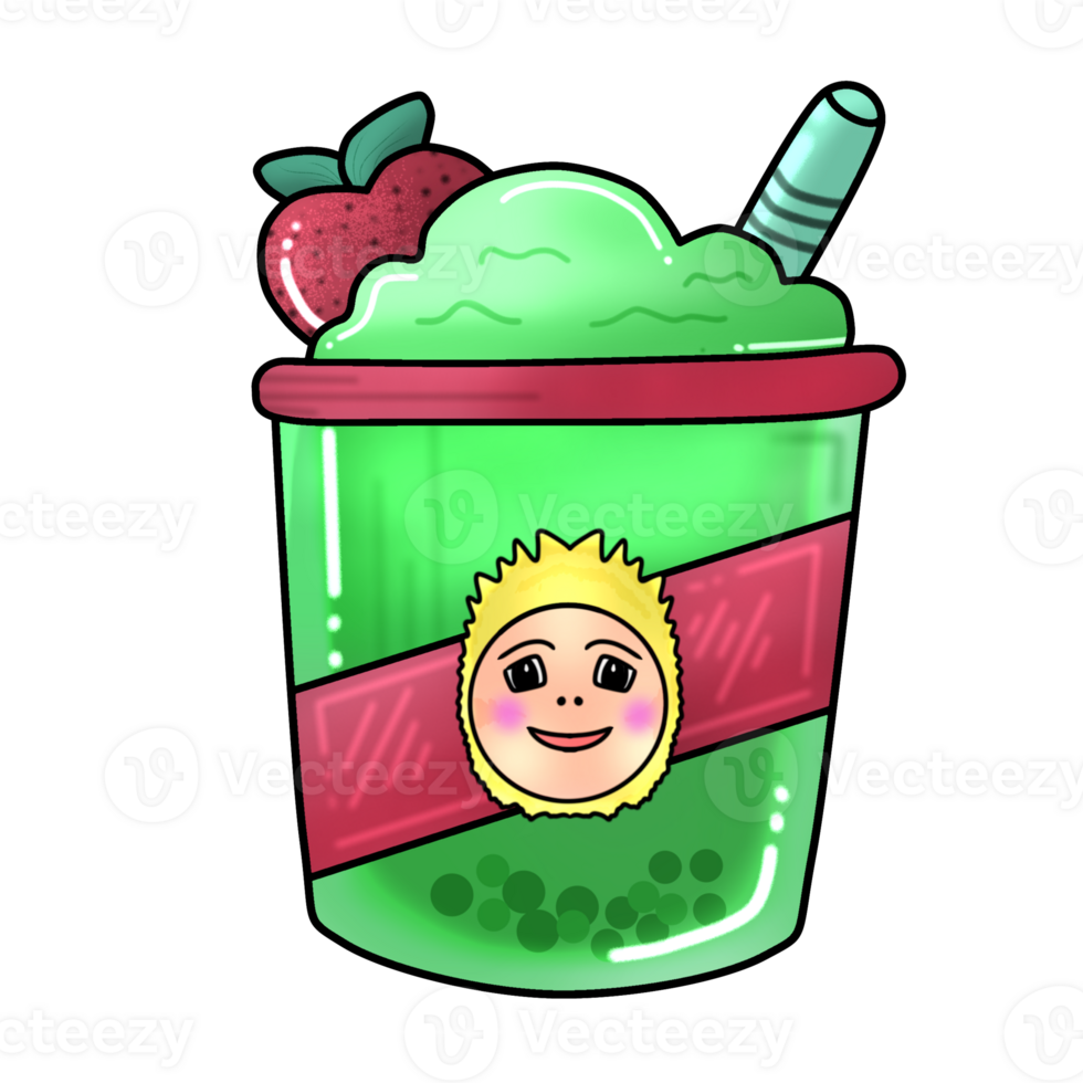 A sticker of a green smoothie with a strawberry on top png