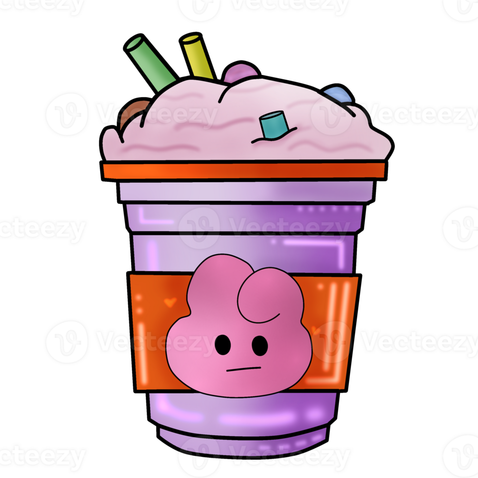 A sticker of a purple drink with a pink and purple face png