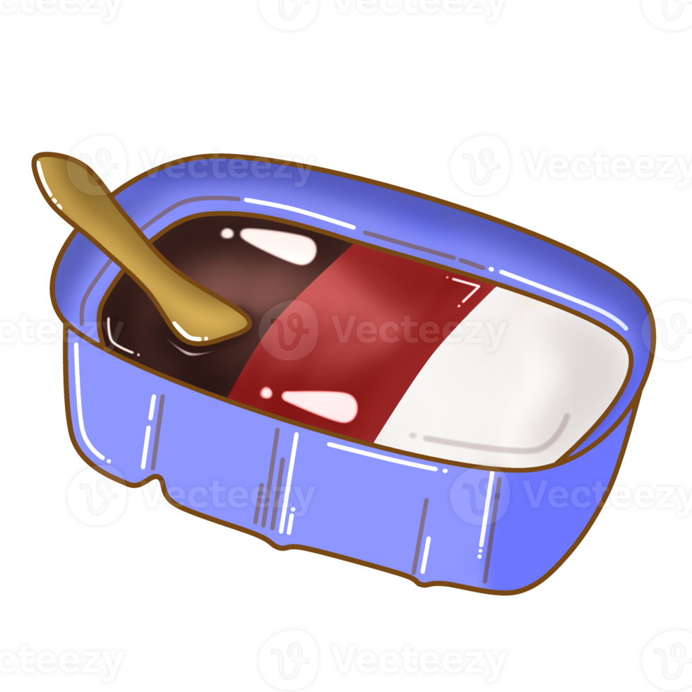 Ice cream in a container with a wooden spoon png