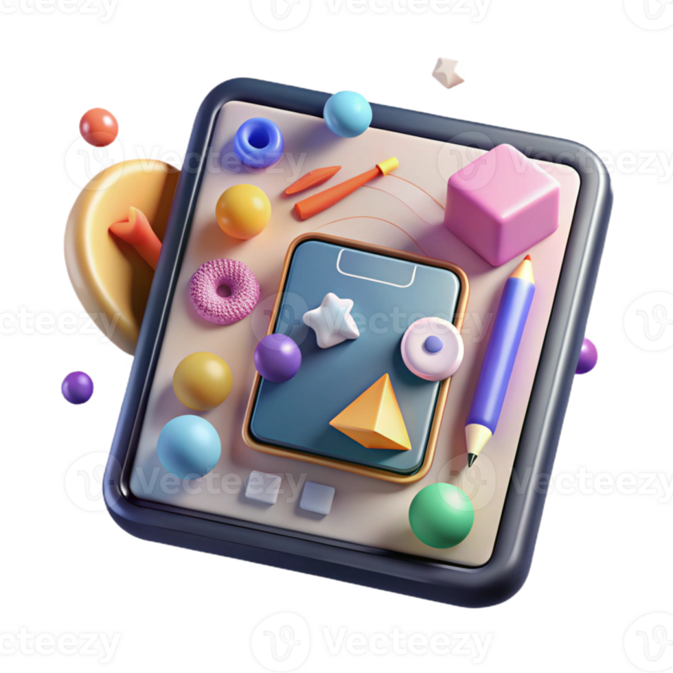 elegant classic Tablet Device with Drawing App Interface Transparent for Digital Artists professional png