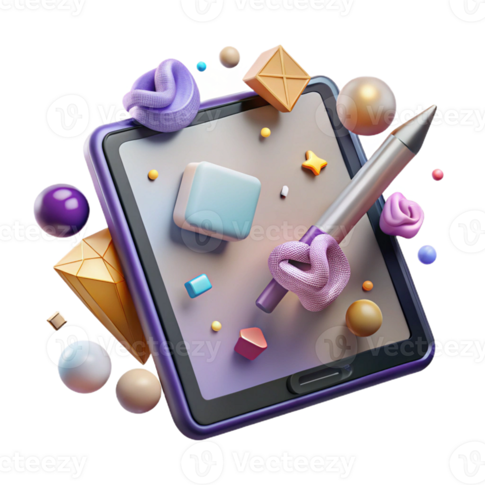 vibrant modern Tablet with Stylus Digital Drawing Transparent for Creative Art professional png