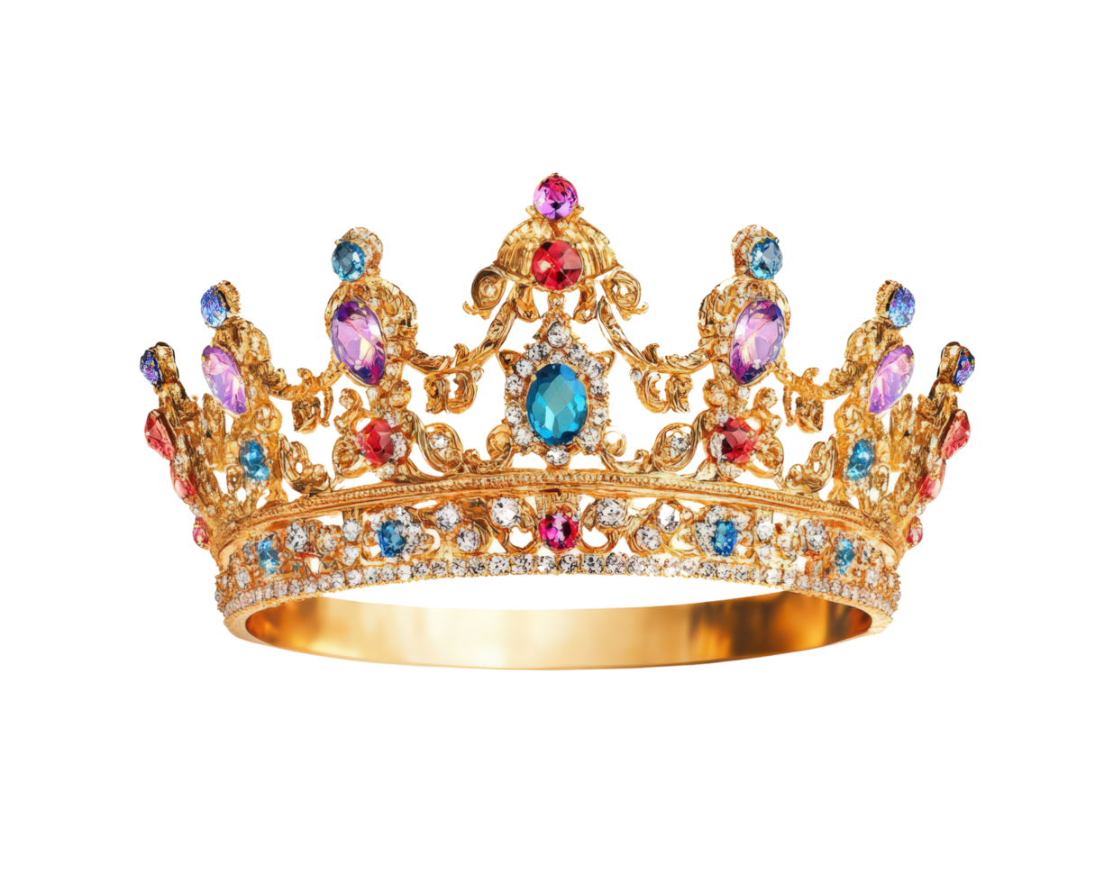 Golden crown with multi colored stones png