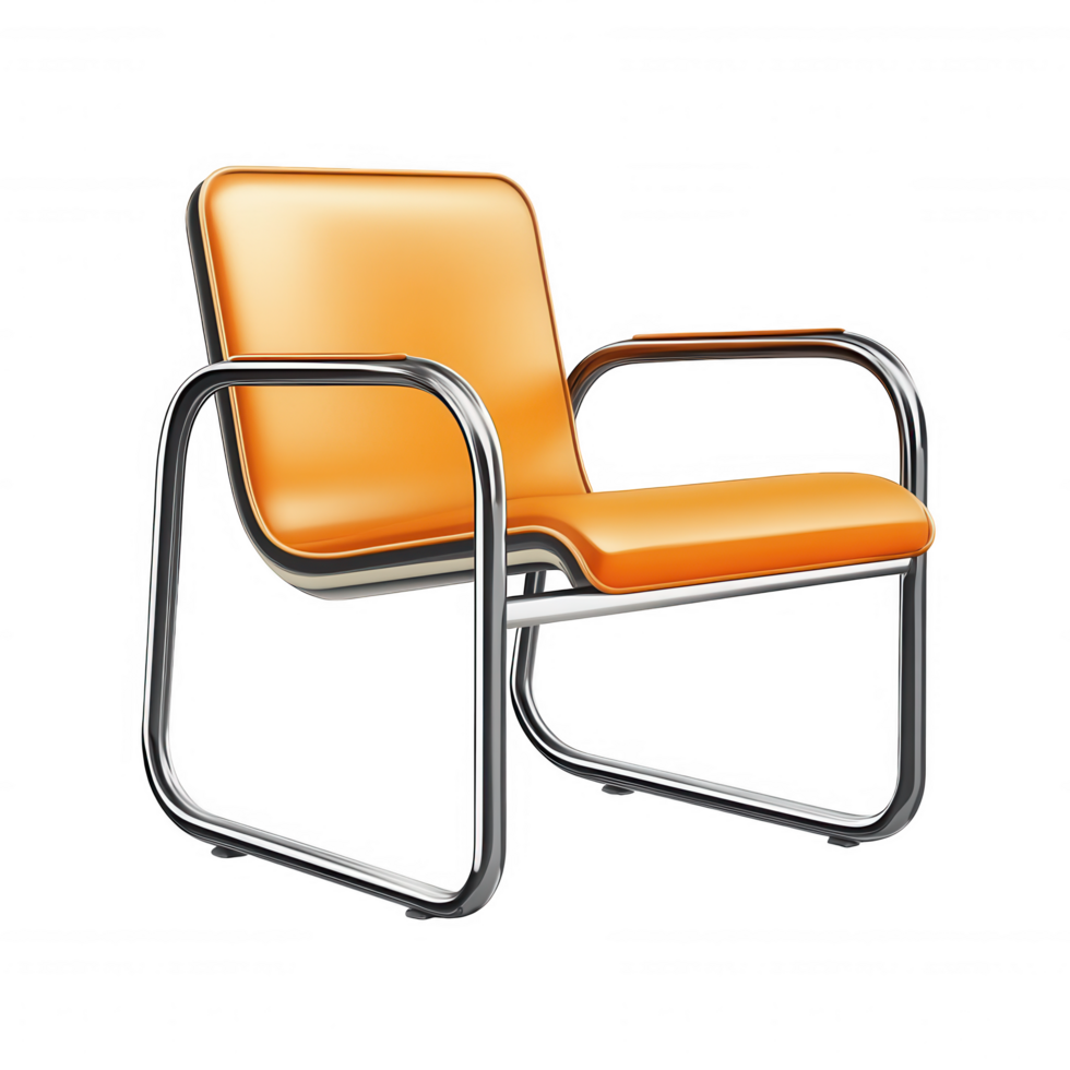 Modern Bauhaus style furniture features sleek and functional design, exemplified by this vibrant orange chair with chrome frame, perfect for contemporary interiors png