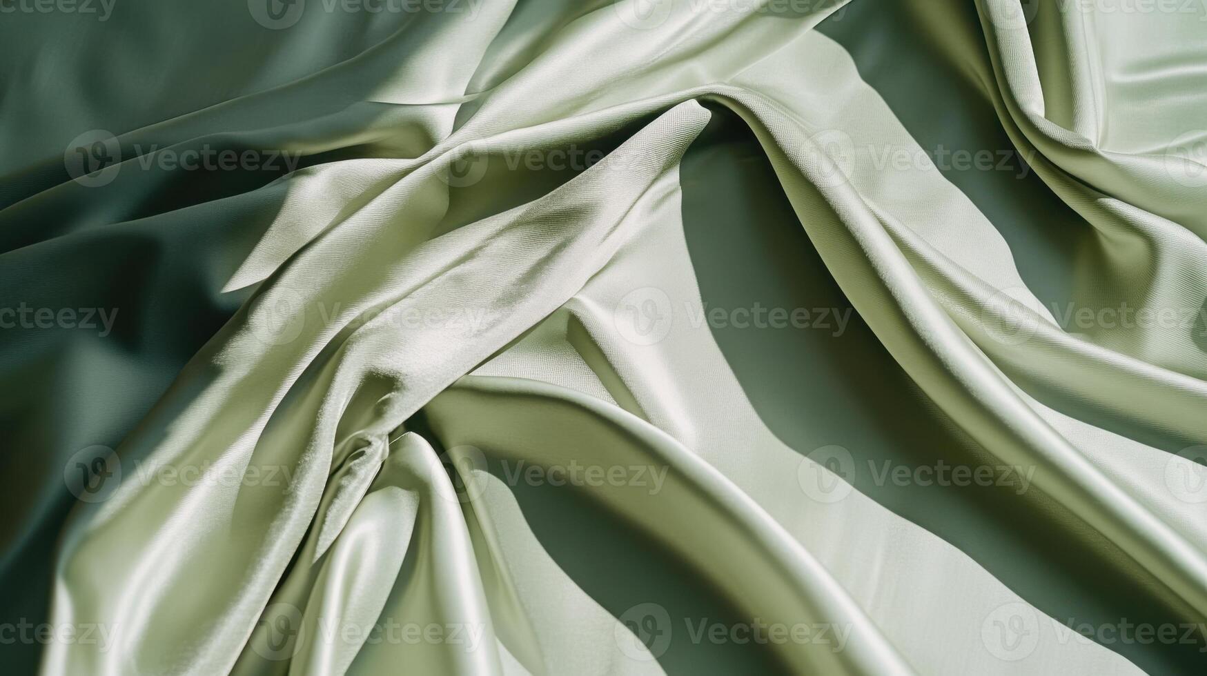 Elegant green satin fabric with soft waves and folds in luxurious setting photo