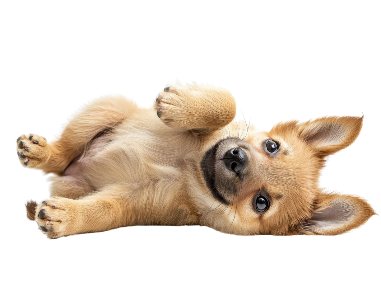 A cute little dog laying on its back png