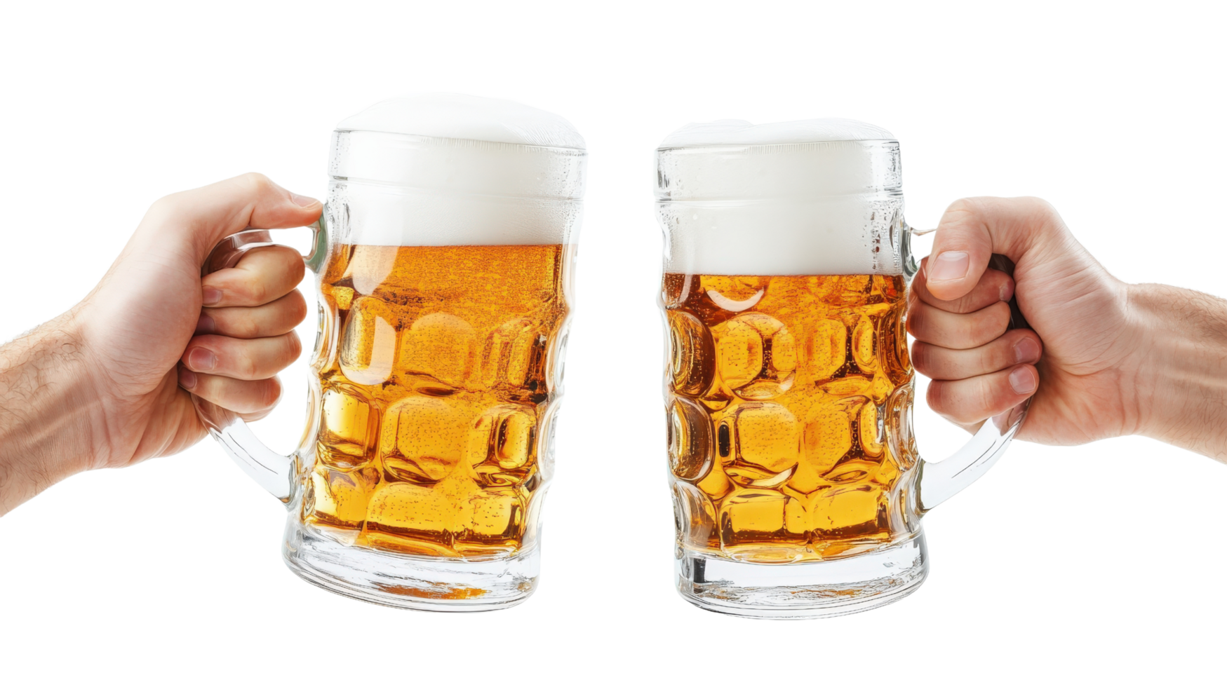 Two hands holding two beer mugs png