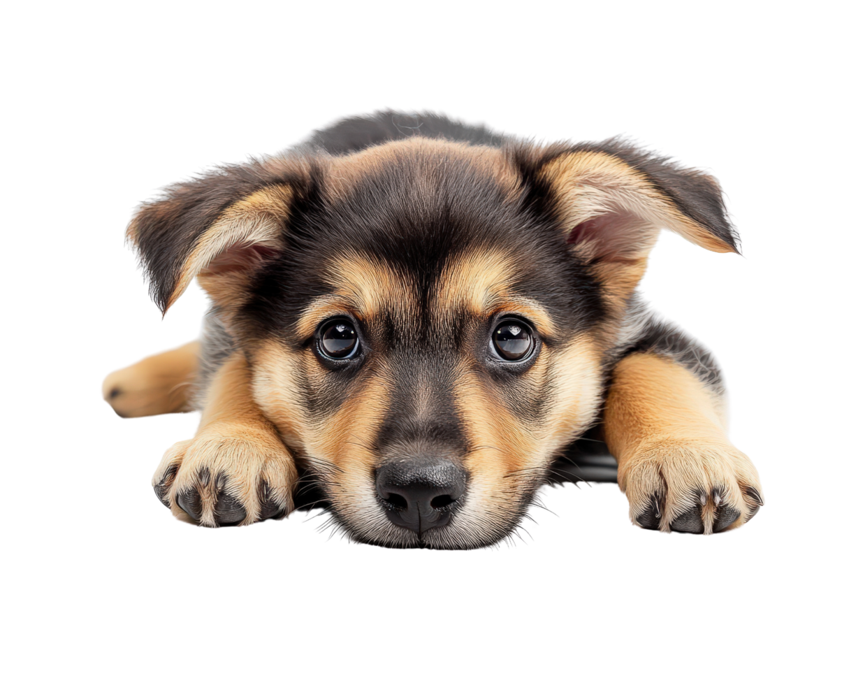 A puppy laying down on a black background png