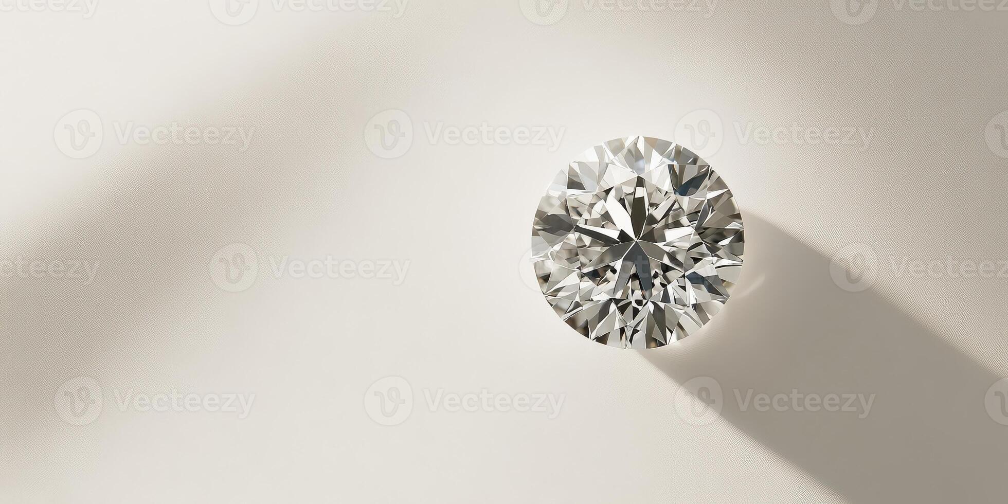 Sparkling diamond gemstone casting elegant shadows on smooth surface photo