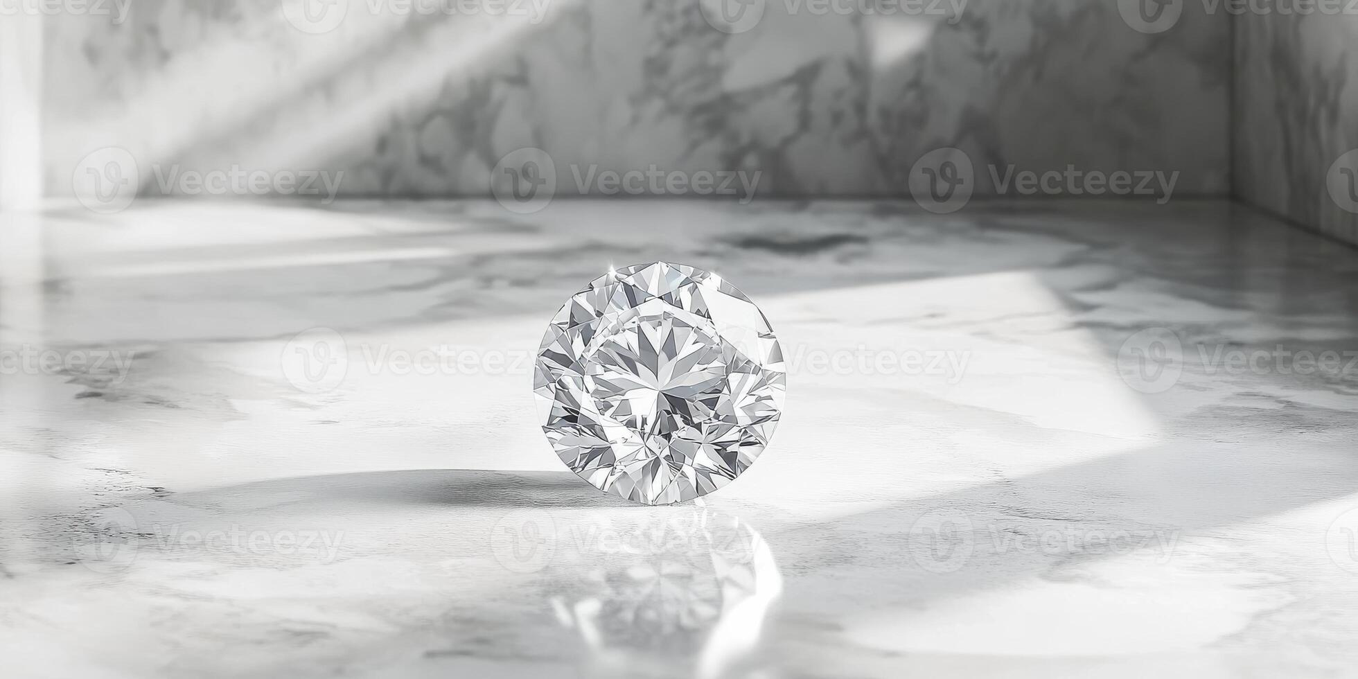Sparkling solitaire diamond on marble surface symbolizing luxury and elegance photo