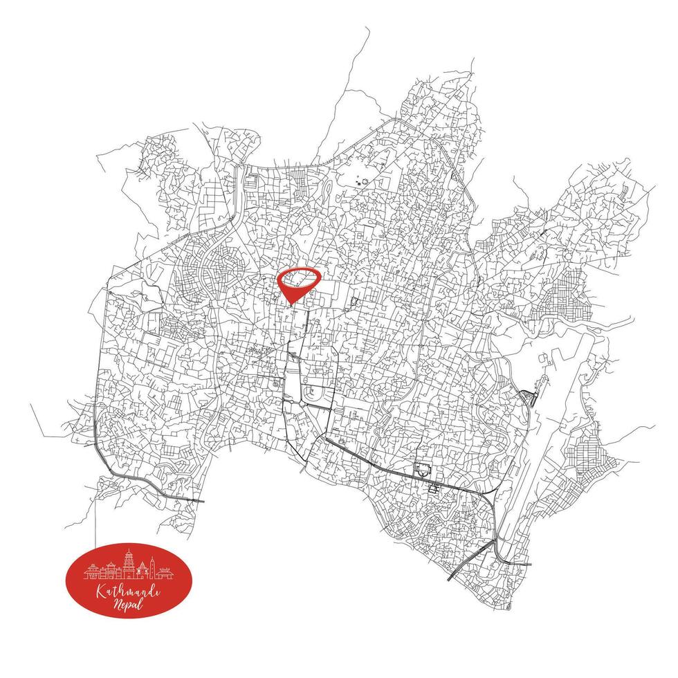 Kathmandu capital city of Nepal,Urban Streets Roads Map with city center location pin, illustration element image vector