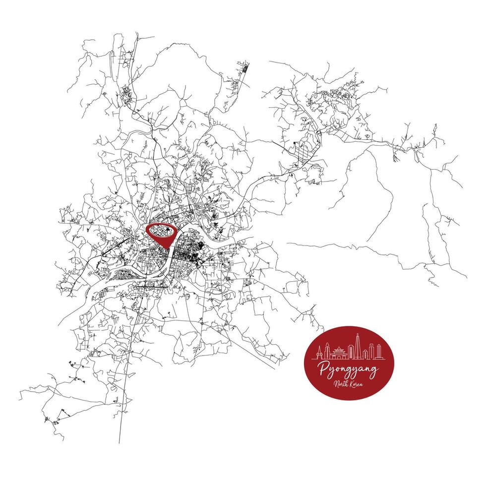 Pyongyang capital city of North Korea,Urban Streets Roads Map with city center location pin, illustration element image vector