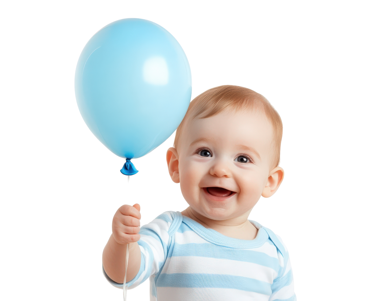 A baby holding a blue balloon png