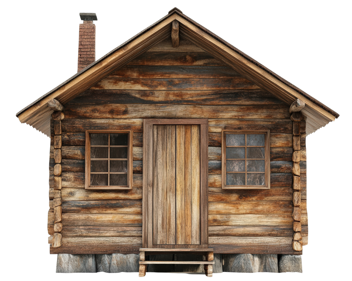 A small log cabin with a chimney png