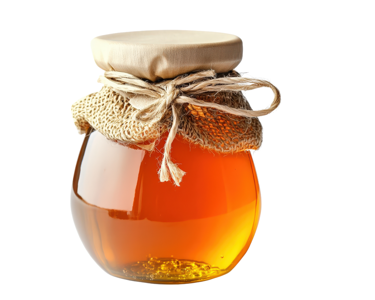 Honey in a jar with a jute bag png