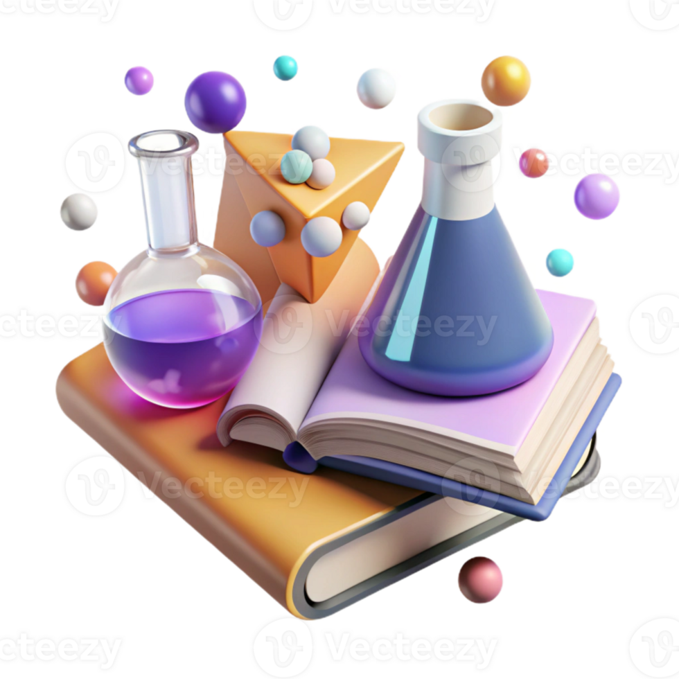 dramatic minimalist Textbook and Chemical Beaker Isolated for Chemistry Education genuine png