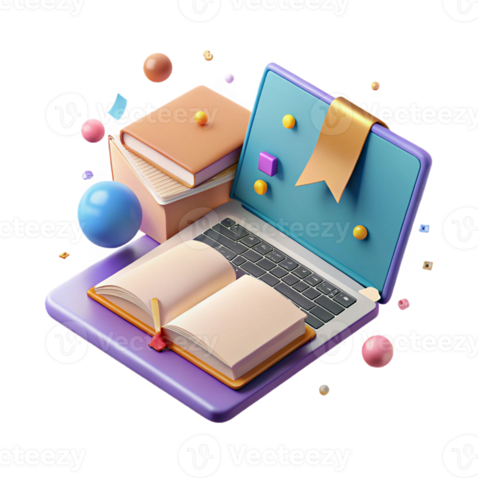 magnificent minimalist Textbook and Laptop Isolated for Online Learning professional png