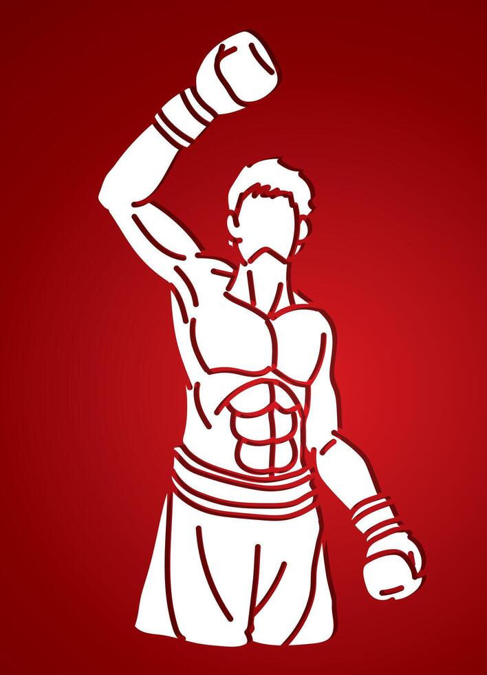 The Winner Boxing Sport Kickboxing Muay Thai Boxer Ultimate Fighting Action vector