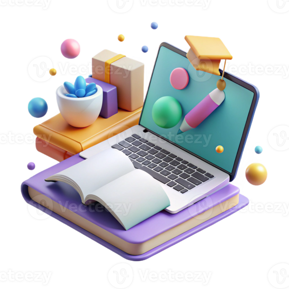 extraordinary minimalist Textbook and Laptop Isolated for Online Learning png