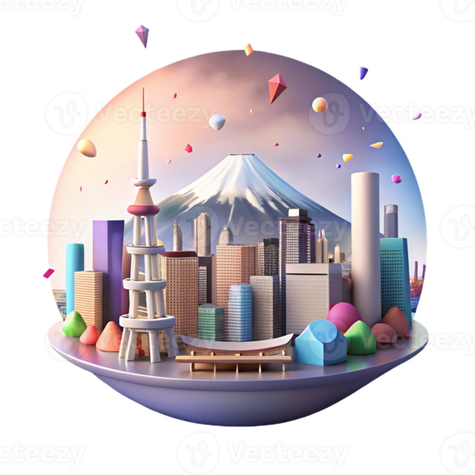 magnificent rustic Tokyo Skyline Mount Fuji Background Isolated for Japanese Culture professional png