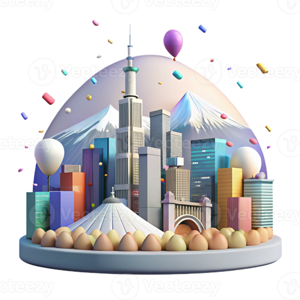 serene contemporary Tokyo Skyline Mount Fuji Background Isolated for Japanese Culture high quality png