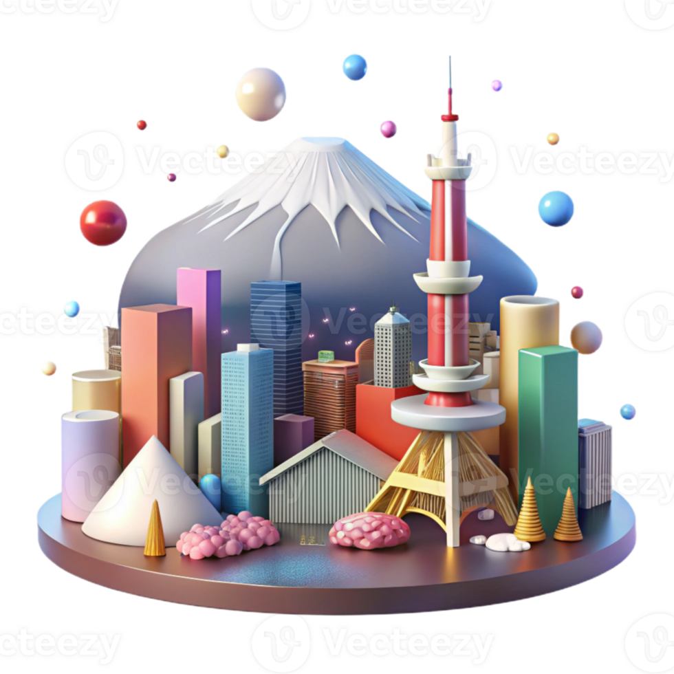 elegant abstract Tokyo Skyline Mount Fuji Background Isolated for Japanese Culture premium png