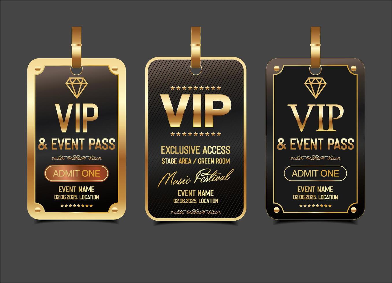 Party or festival gold and black VIP full pass design template admit design template vector