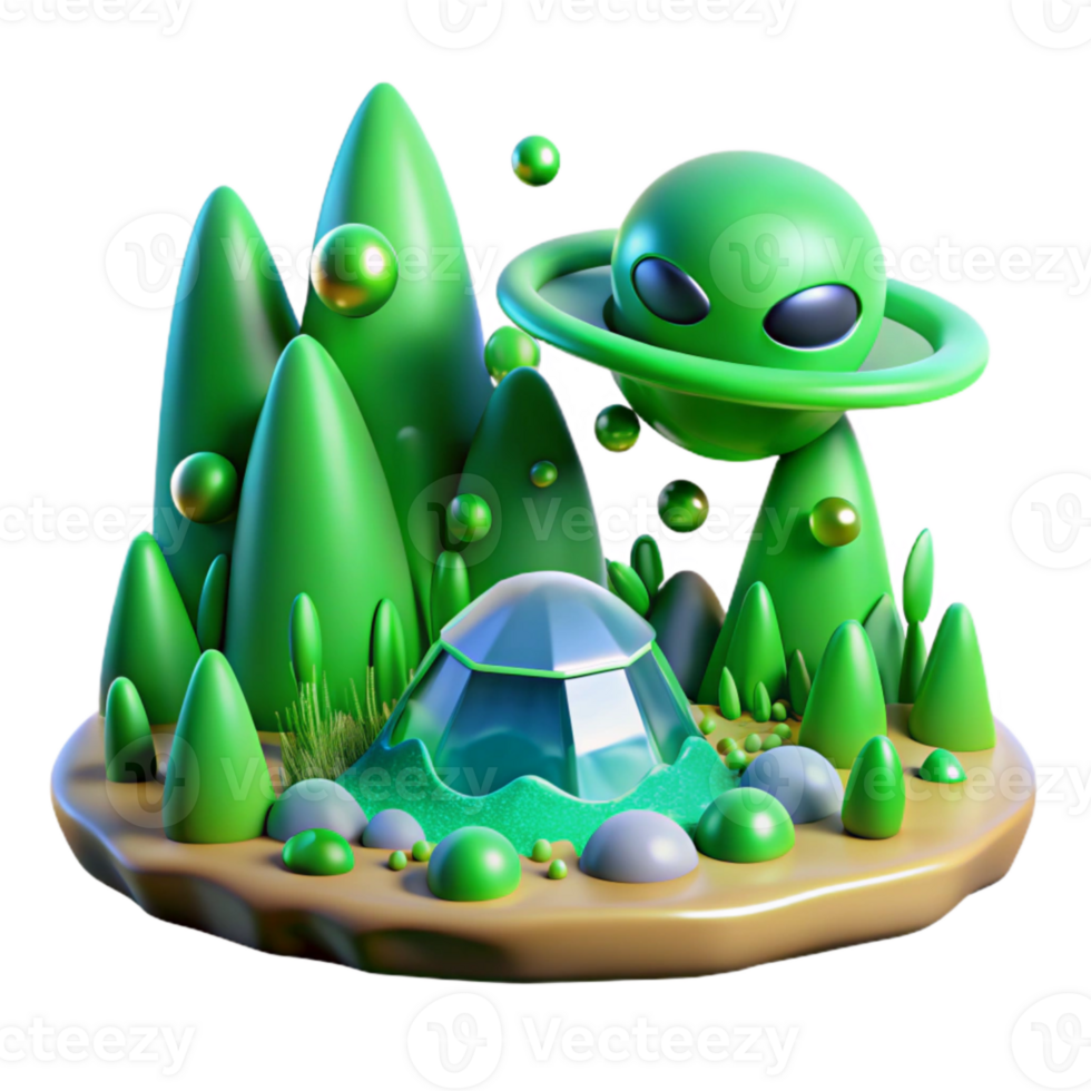 elegant minimalist Toxic Green Alien Landscape Transparent for Game Assets exclusive png