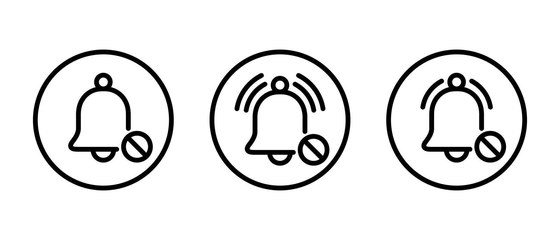 No bell icon set on circle line. Turn off notification sign symbol vector