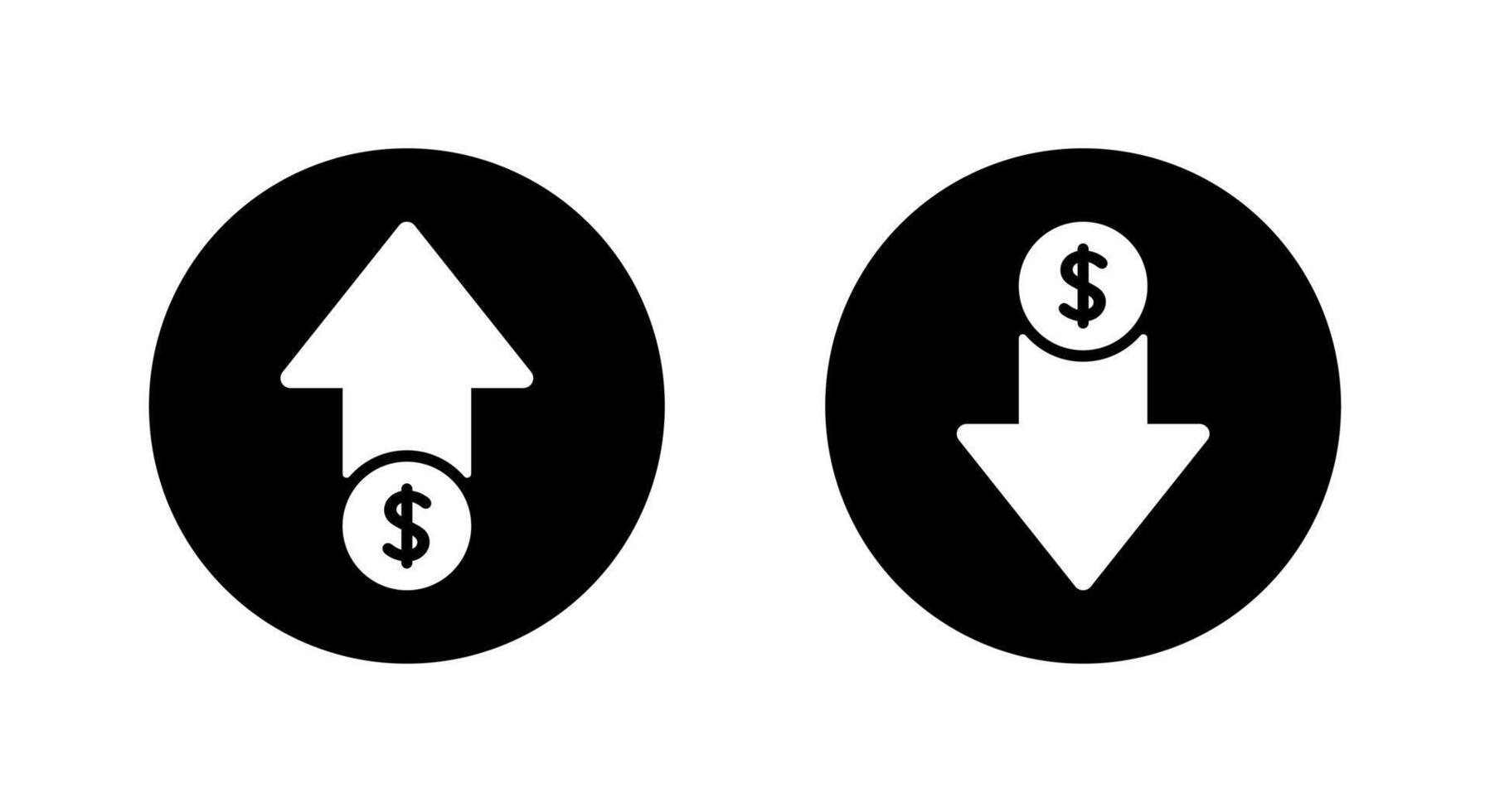 Dollar price up and down icon on black circle. USD growth and decline sign symbol vector