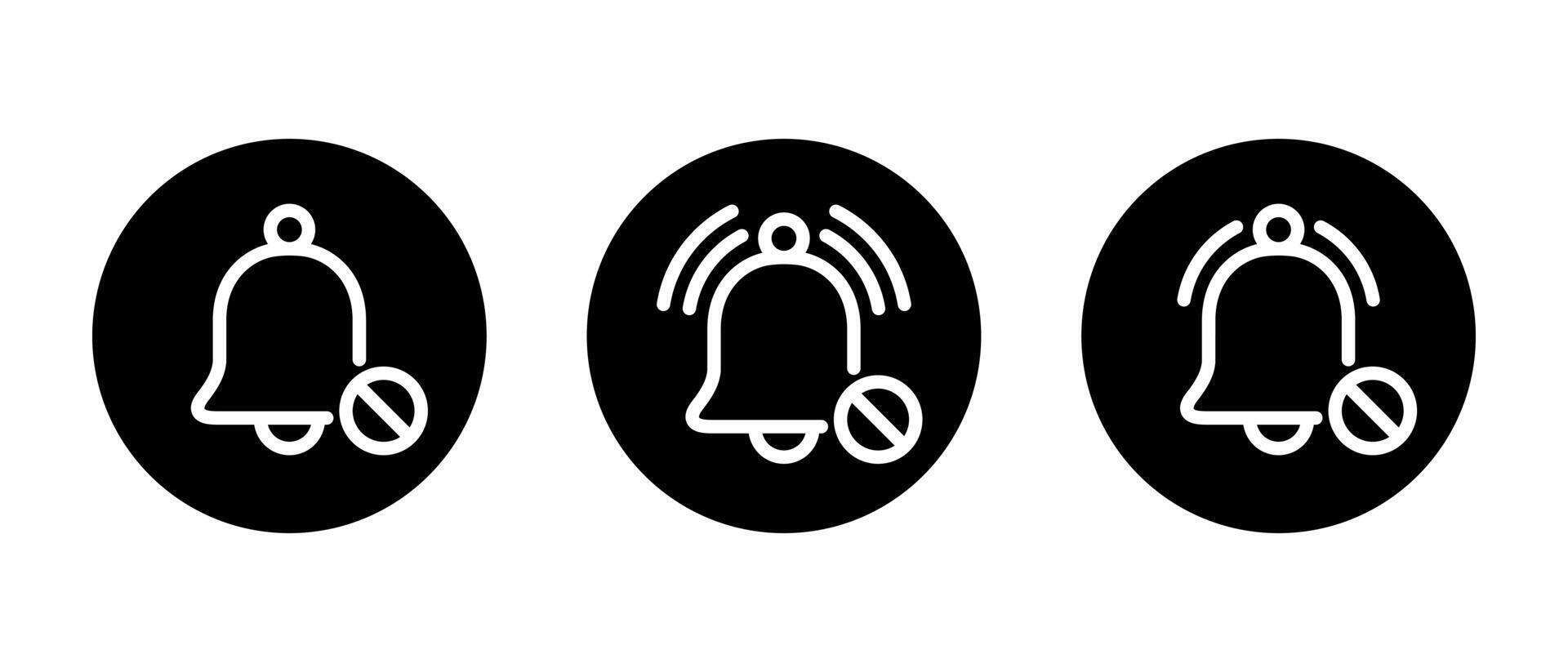 No bell icon set on black circle. Turn off notification sign symbol vector