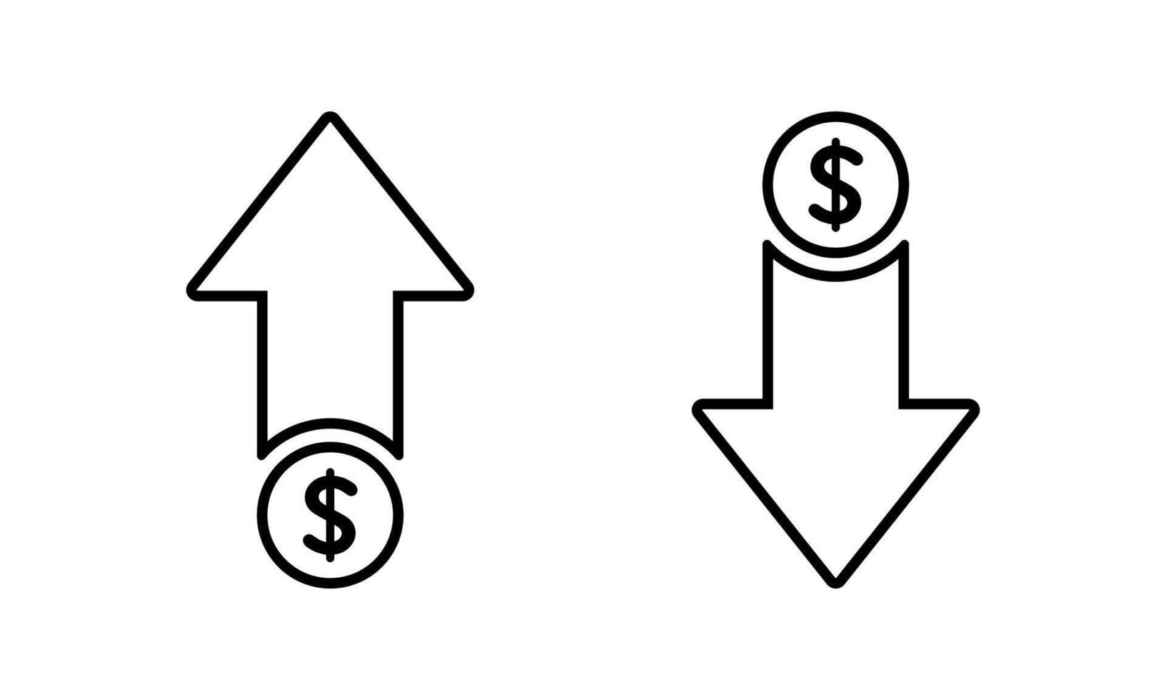 Dollar price up and down outline icon . USD currency growth and decline sign symbol vector
