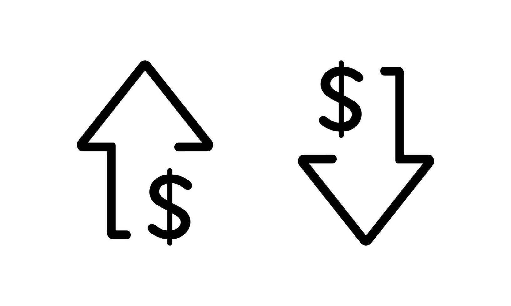 Dollar arrow up and down icon isolated on white background. USD currency growth and decline sign symbol vector
