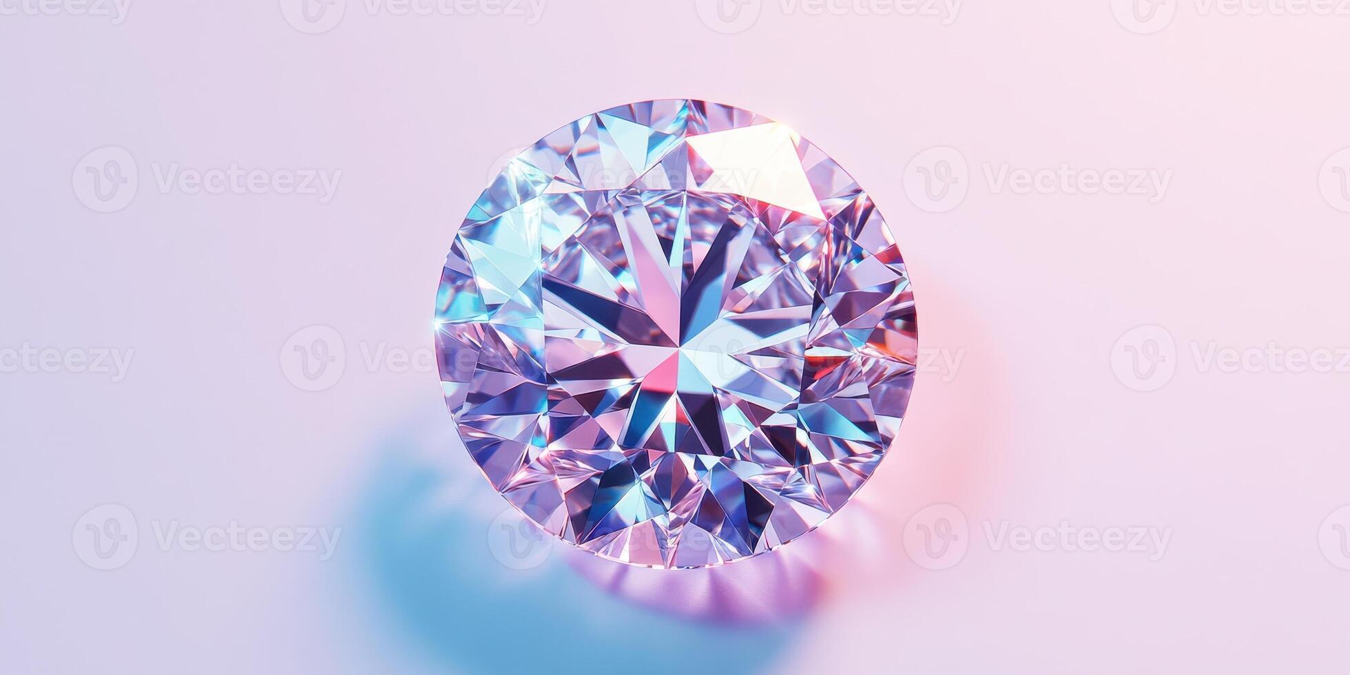 Sparkling colorful diamond on gradient background reflecting light geometry photo