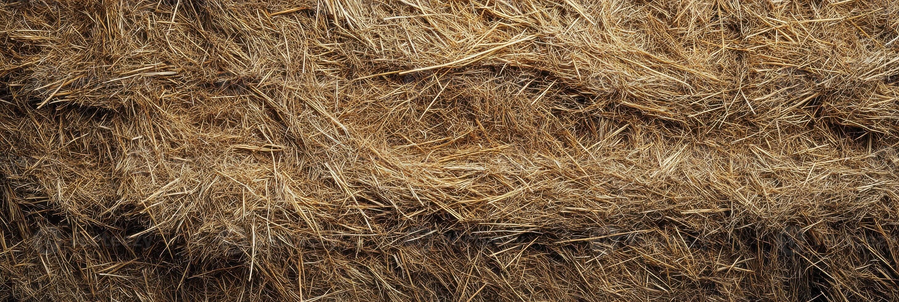 Close-up texture of dried hay bales for rustic and natural background concept photo