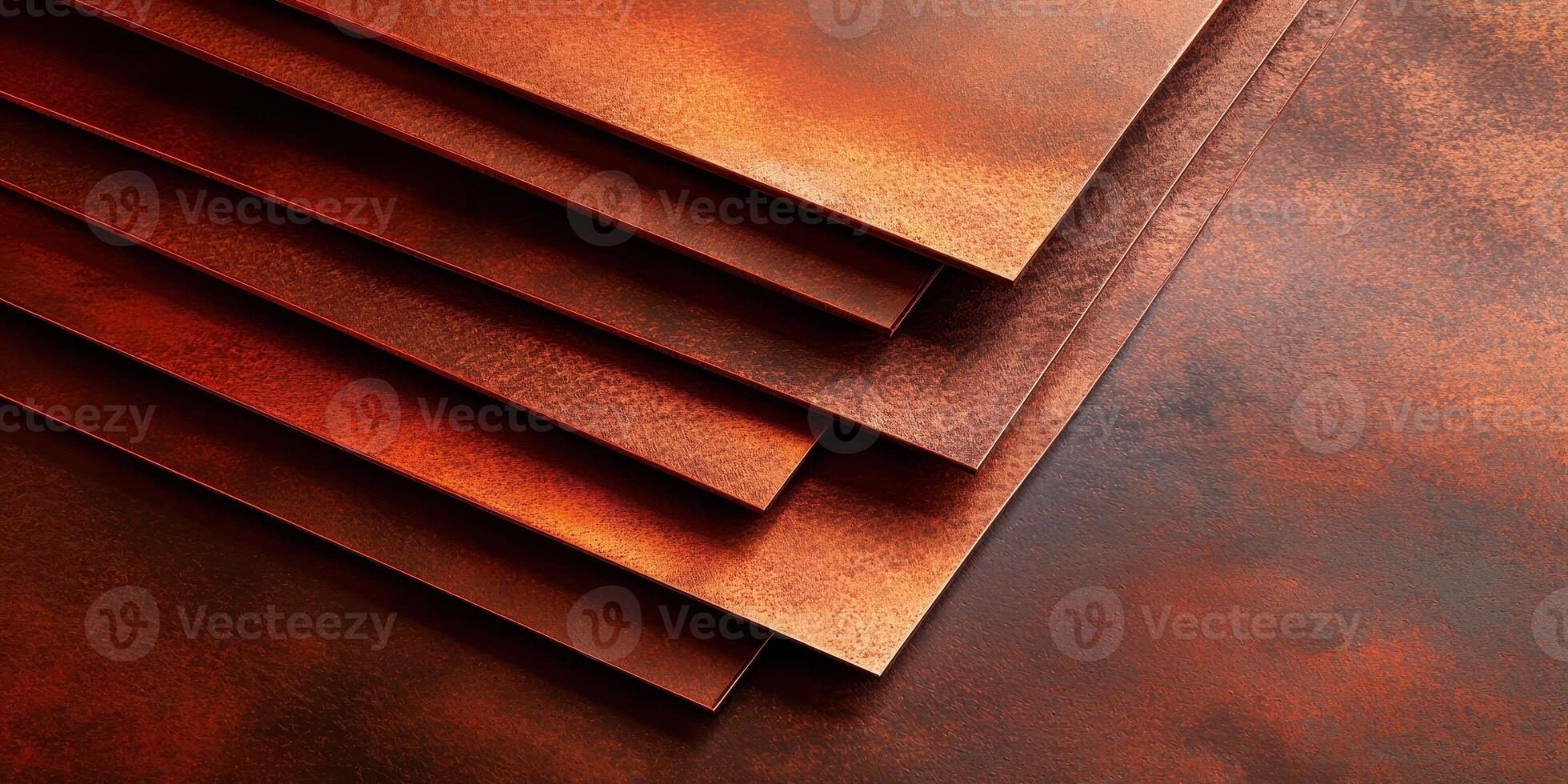 Textured copper metal sheets with rusty finish for industrial design and art concepts photo