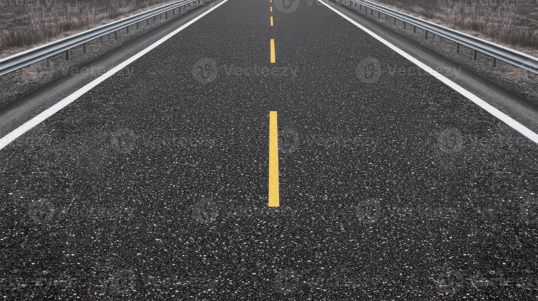 Empty asphalt highway with yellow road markings in rural landscape concept photo