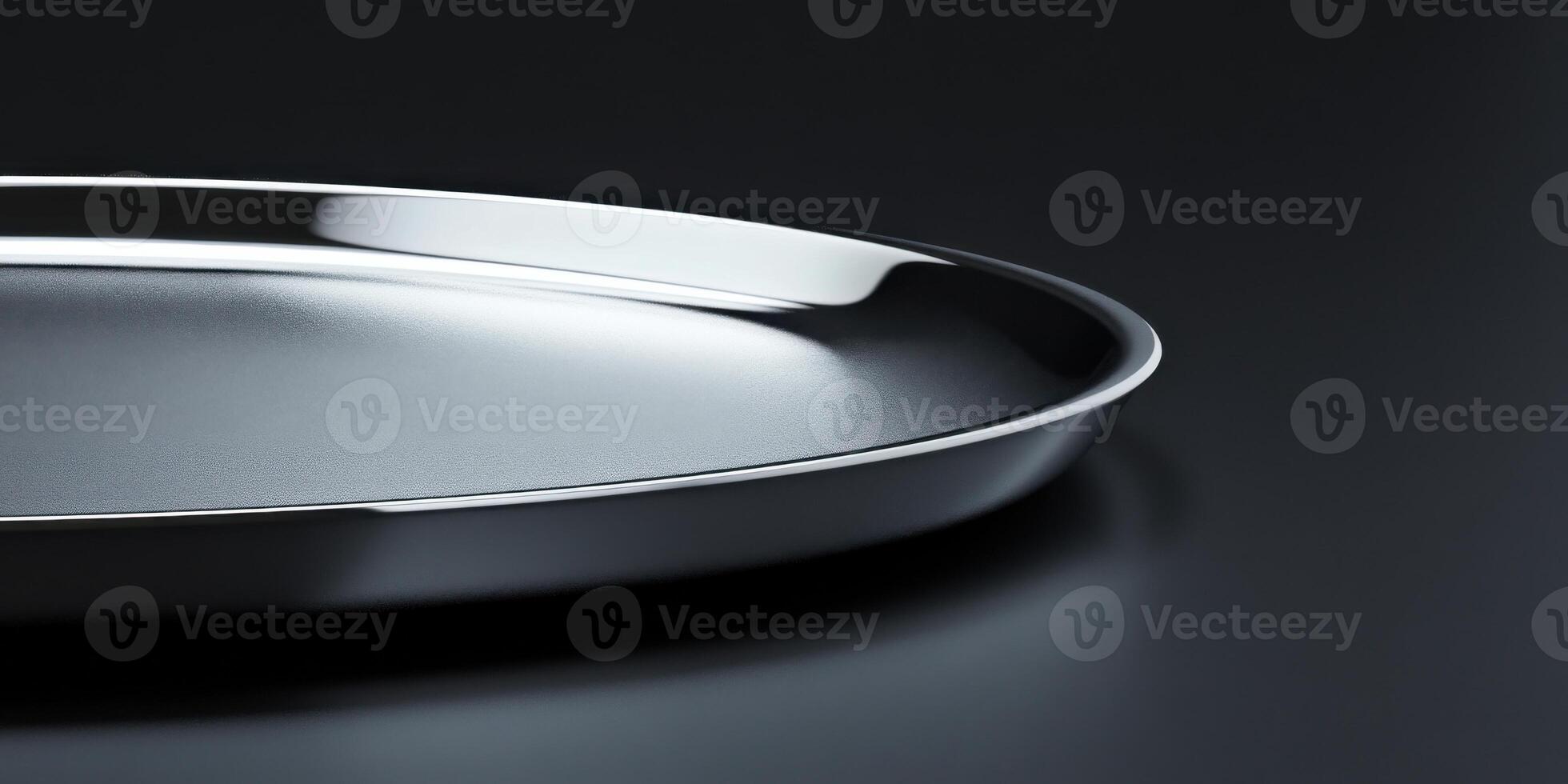 Sleek minimalistic metallic plate on dark background for modern design concept photo