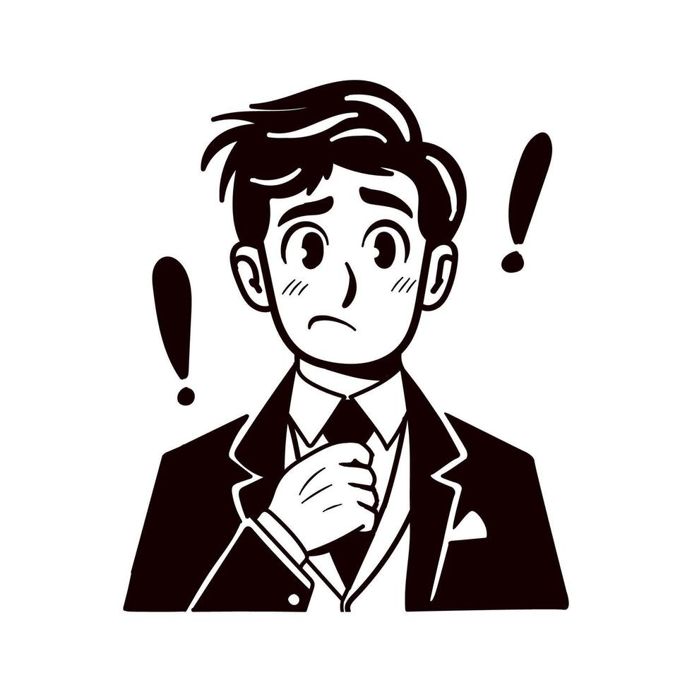 Cartoon Character with Confused Expression and Exclamation Points vector