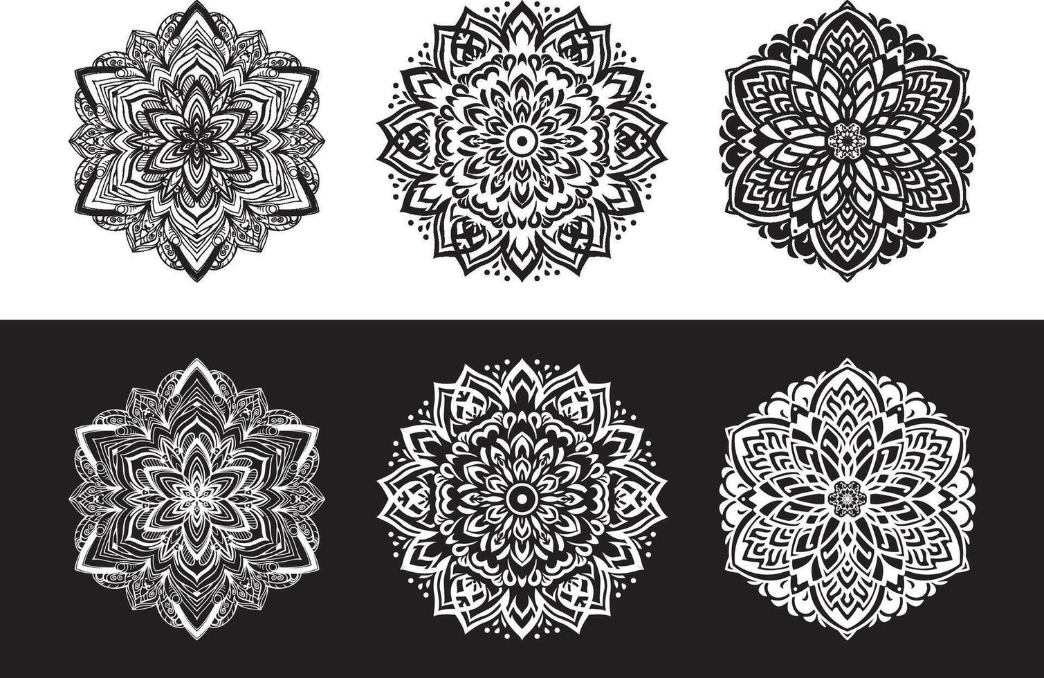Collection of Ornate Mandala Patterns in Black and White vector