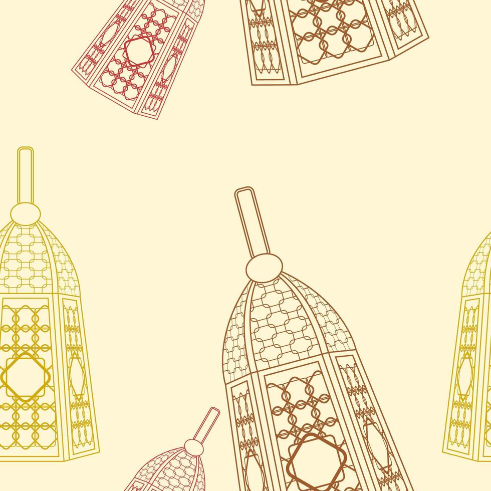 Editable Arabian Lamps Vectorized Illustration in Outline Style With Various Colors as Seamless Pattern for Creating Background of Islamic Occasional Theme Such as Ramadan and Eid or Arab Culture vector