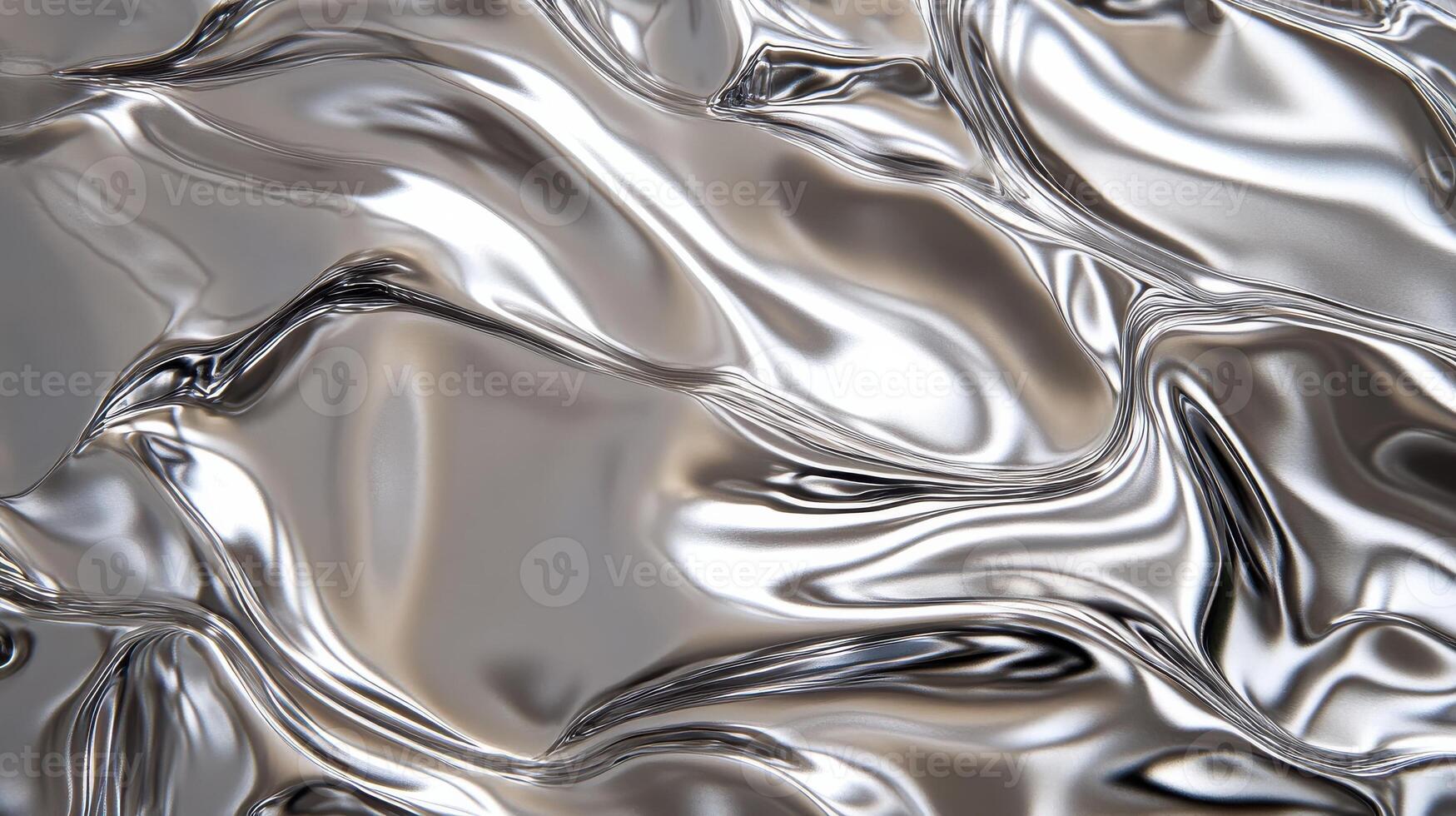 Abstract liquid metal texture with shiny silver waves for futuristic design photo