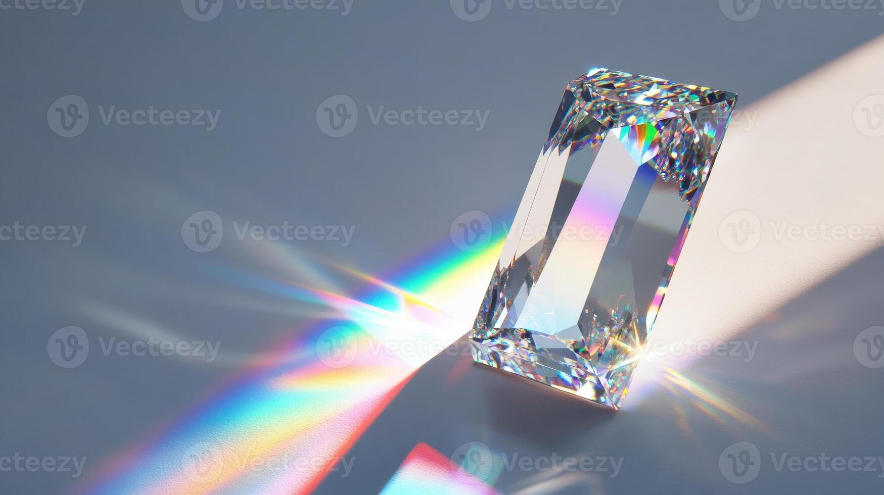Prism casting rainbow light spectrum on smooth surface in sunlight photo