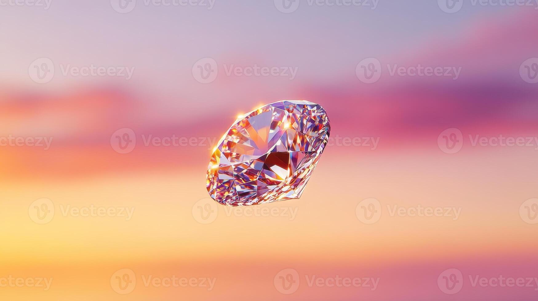Shimmering diamond against vibrant sunset sky reflecting light and elegance photo