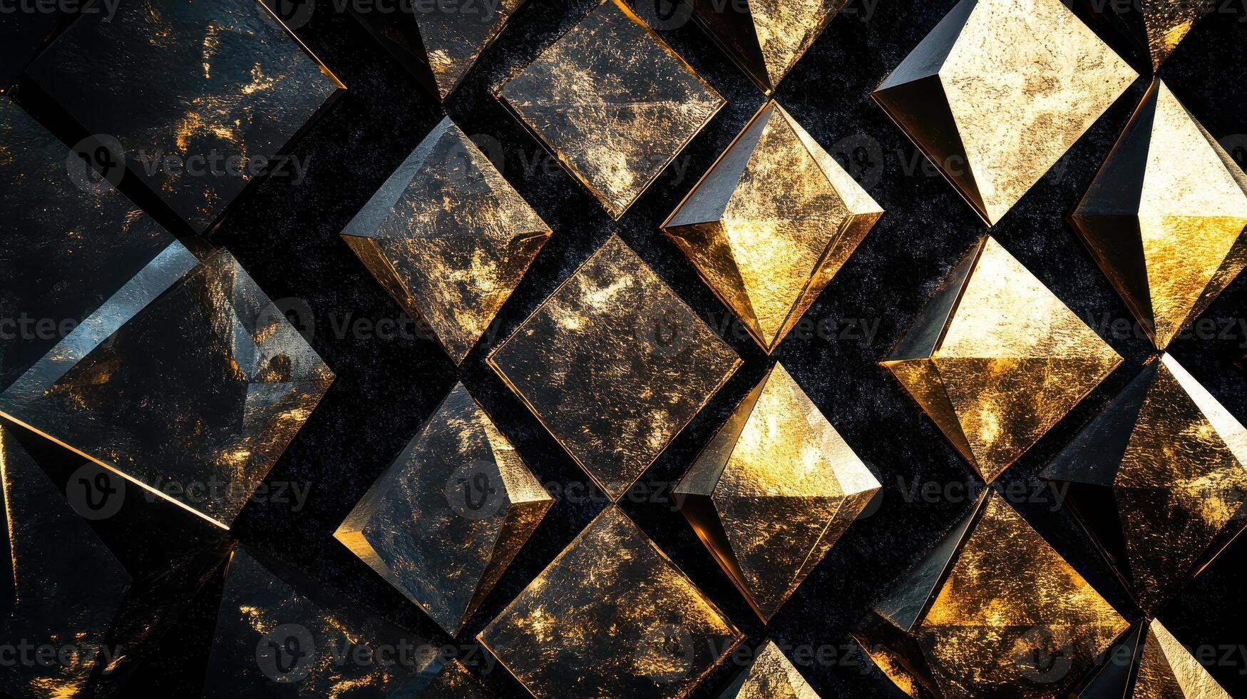 Geometric abstract art with gold and black 3d diamond shapes in modern design photo