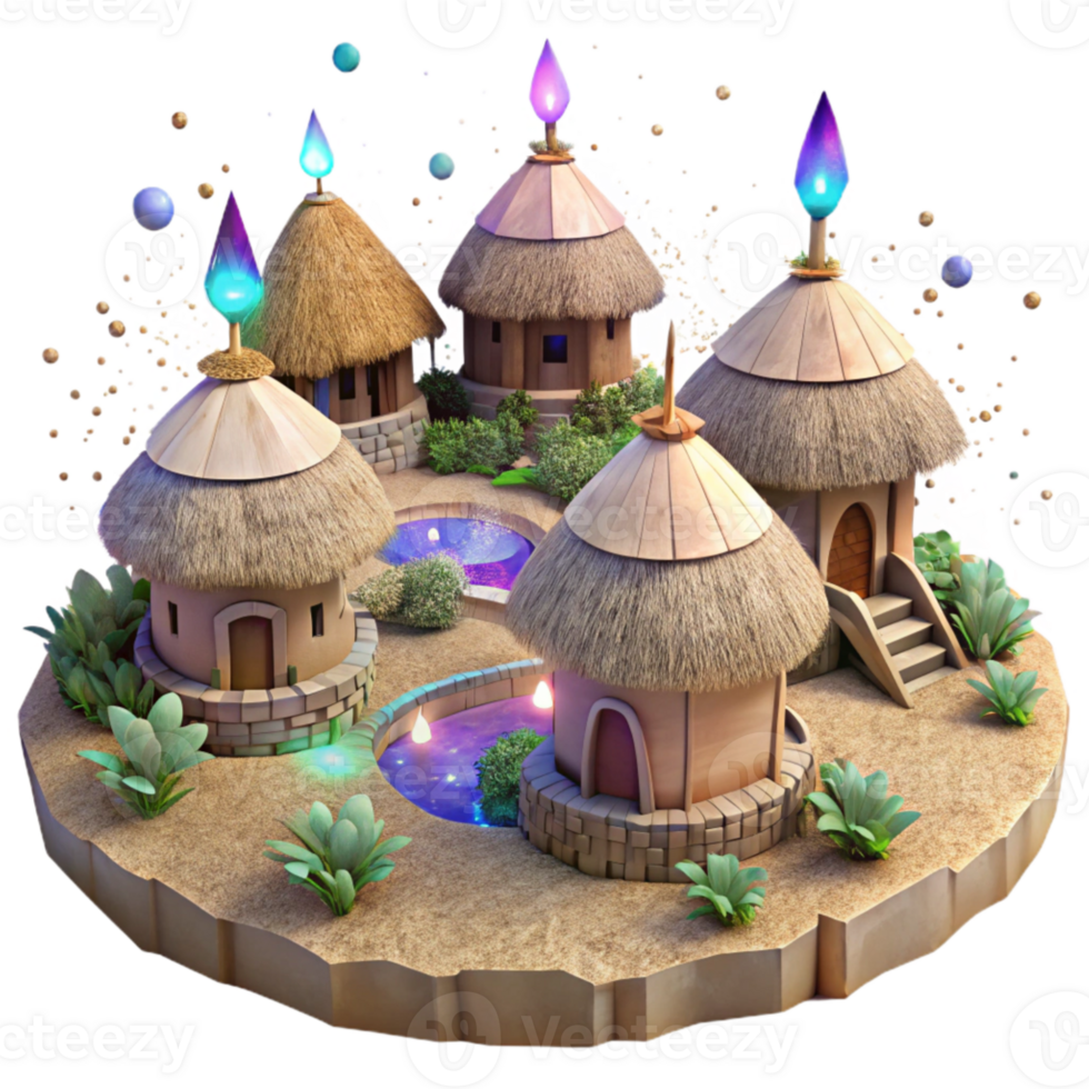 impressive minimalist Village with Thatched Roofs Cutout for Rural Landscape original png