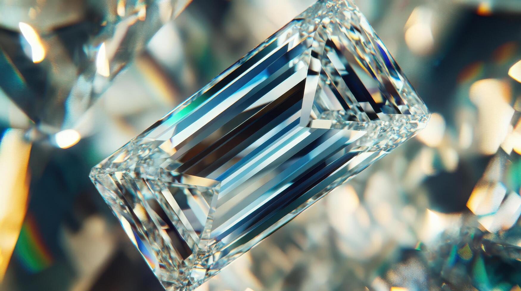 Sparkling emerald cut diamond with spectacular clarity and dynamic reflections photo