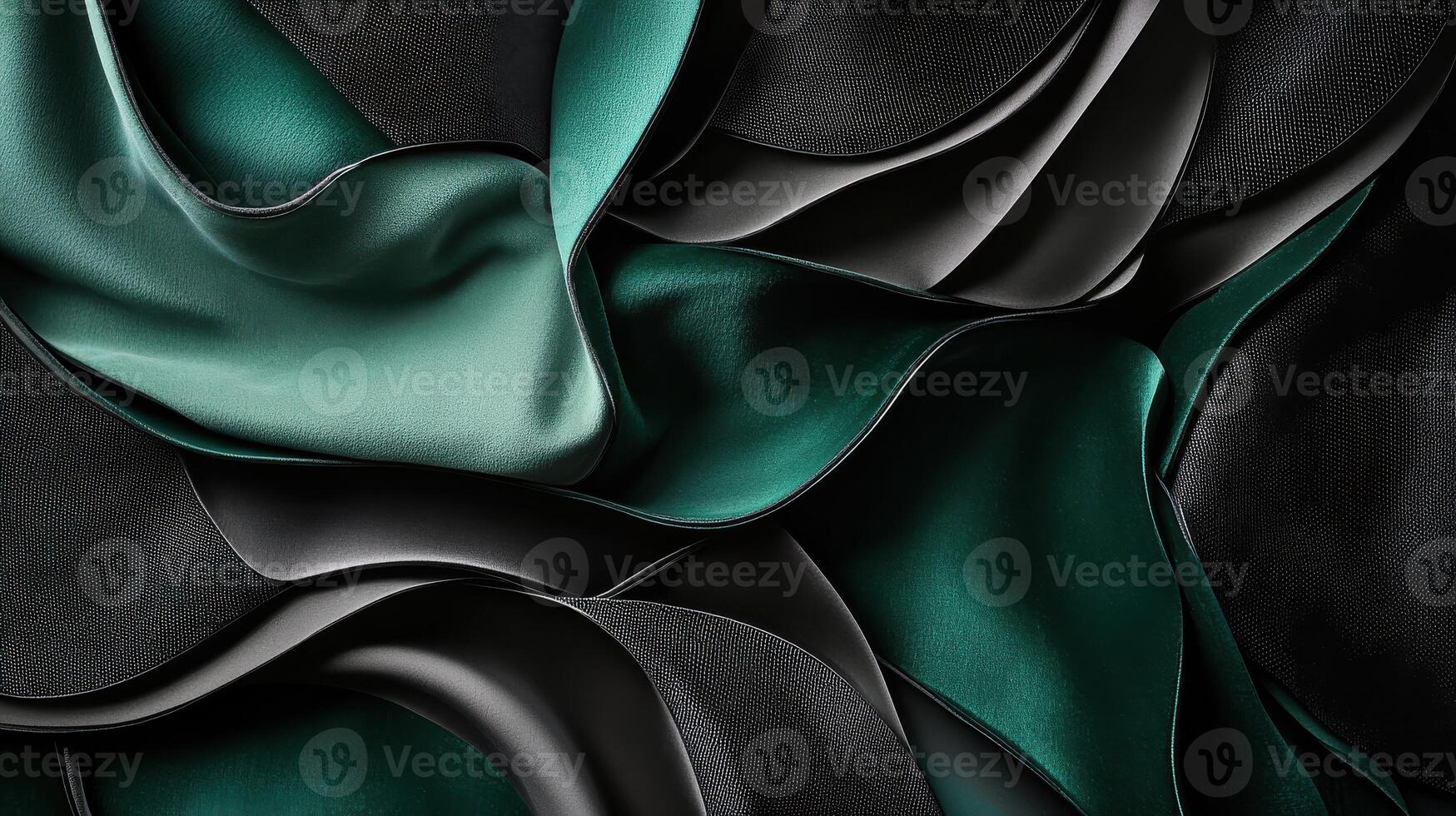 Abstract art with elegant green and black fabric waves displaying flow concept photo
