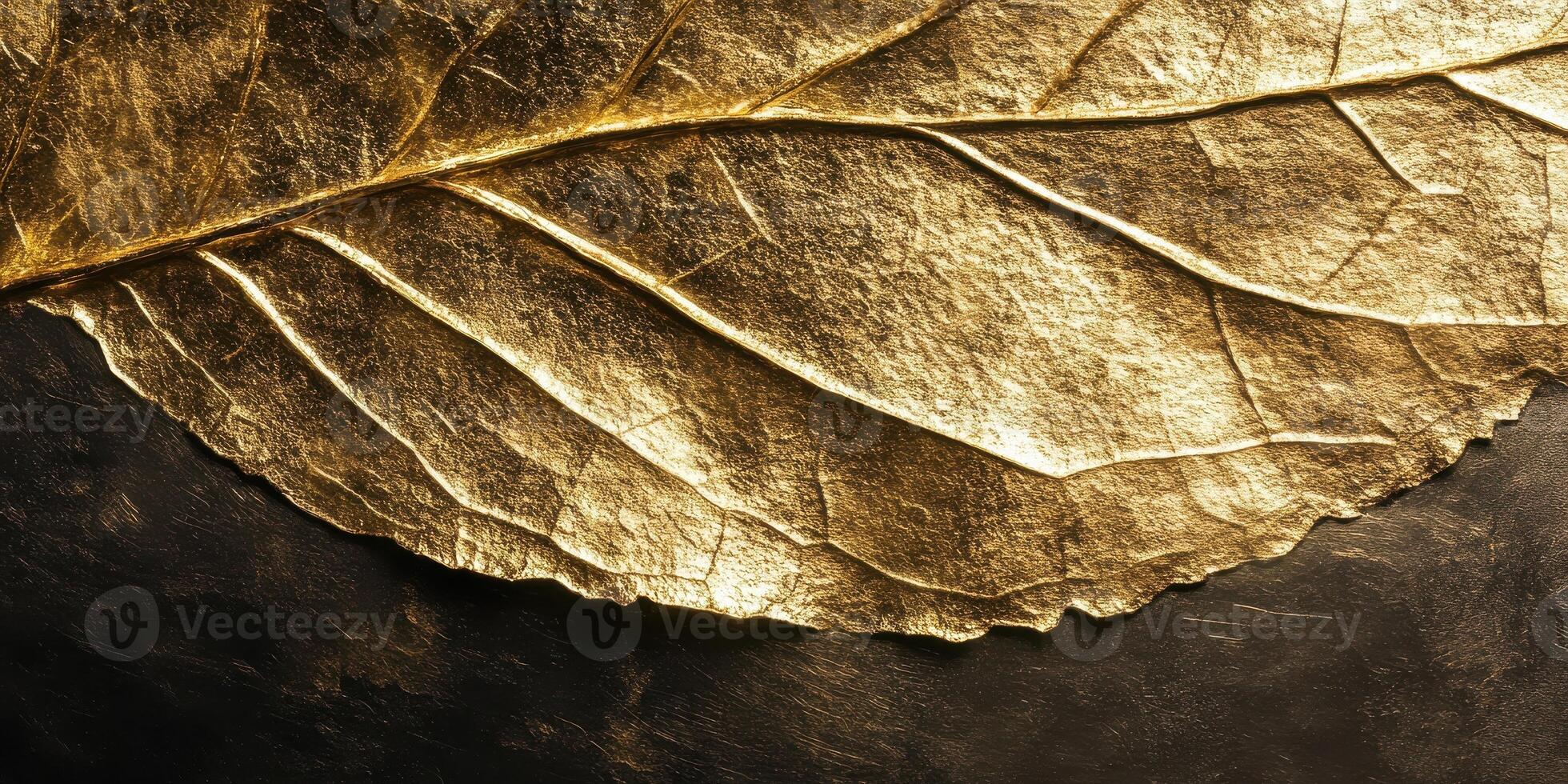 Golden leaf texture on dark background showing nature's elegance and luxury concept photo