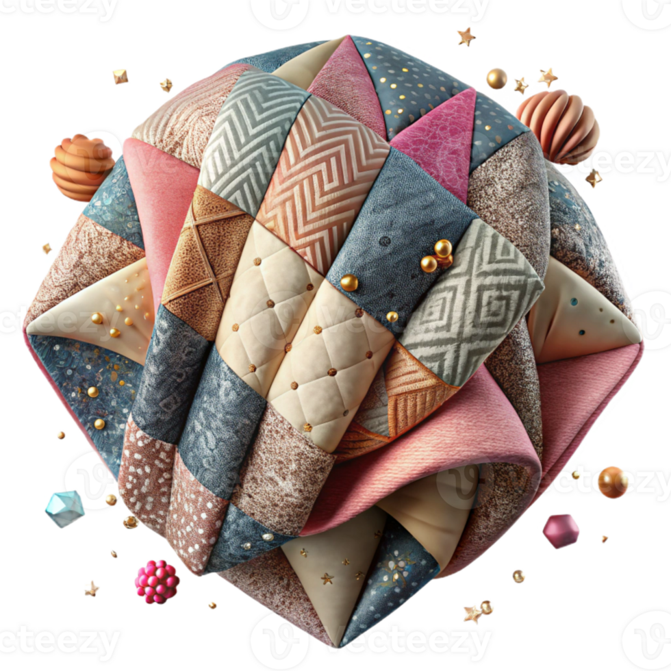 stunning contemporary Vintage Fabric Texture Patchwork Quilt Cutout for Textile Art professional png