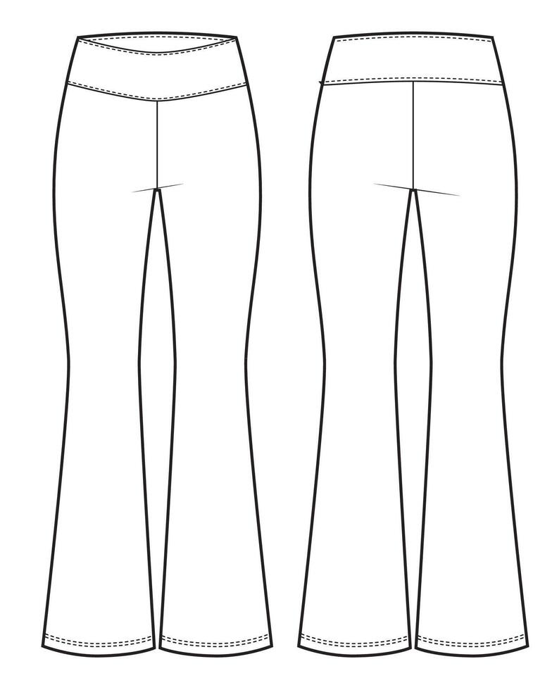 Wide leg, flared fit bottom elastic pants, sport pants vector